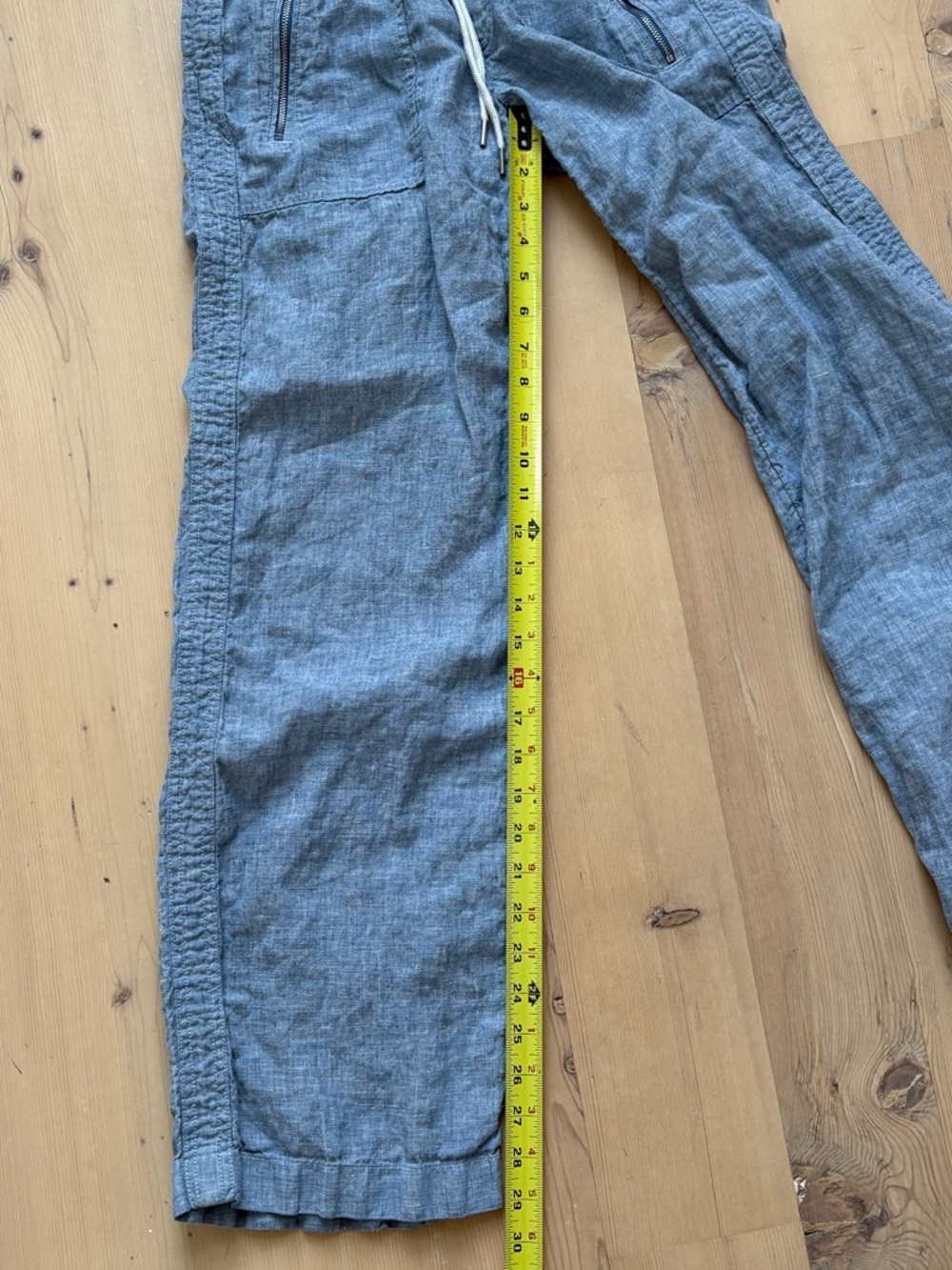 Athleta Mid-Blue Cabo Linen Wide Leg Pull Up Drawstring Pants - Beach Casual - Picture 6 of 8